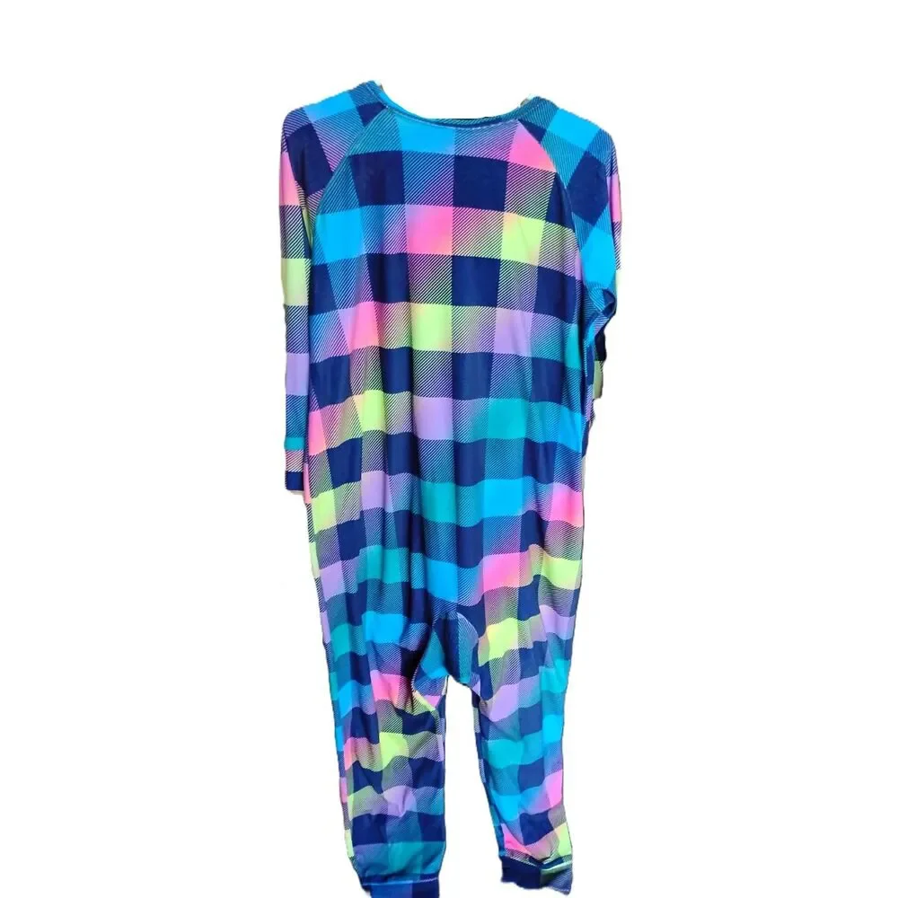 Justice Girls Size Large Colorfully Checkered Union Suit Sleepwear/ Pajamas
